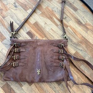 Frye Tan Leather Crossbody Bag with Strap Details